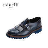 minelli2016新款学院风套脚牛津鞋 经典深口中跟方跟牛皮单鞋女