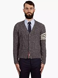 代购 Thom Browne 16新款粗线麻花针织开衫羊毛衫V领短款修身时尚