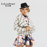 lulualways2016春季新款复古经典格纹时尚毛呢短款外套女装包邮