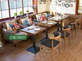现代简约实木牛角椅复古咖啡厅桌椅西餐厅奶茶店餐桌沙发桌椅组合