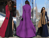 2015秋冬新款韩版女修身加厚立领大摆超长款羊毛呢子大衣风衣外套