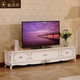 简约古典欧式电视柜组合 大理石面地柜 实木雕花白漆客厅电视柜