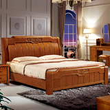 全实木床橡胶橡木1.8米中式双人简约现代中式框架高箱储物婚大床