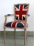 美式实木做旧风化白餐椅书椅印花布艺单人椅子欧式复古工程影楼椅