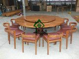 YMT0240老榆木厚板大型餐桌椅十一件套带转盘饭桌大型十人座餐桌