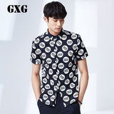 GXG男装 2016夏季新品 都市男士时尚藏青色休闲短袖衬衫#62823006