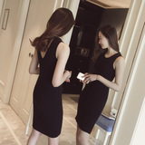 女装2016春夏季韩版中长款修身无袖打底背心连衣裙针织毛线包臀