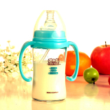 新生婴儿宽口径玻璃奶瓶硅胶奶嘴防摔防胀气带把手柄吸管宝宝用品