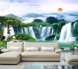 中式山水客厅沙发电视背景墙画墙纸壁纸大型壁画立体3D床头无缝布