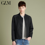 GLM男装春秋修身商务休闲双层薄款外套纯色青年棒球服男款拉链衫