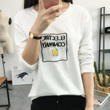秋季韩版大码女装宽松显瘦字母卡通上衣服长袖T恤百搭时尚打底衫