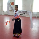 藏族舞蹈水袖练习服装 古典舞蹈水袖练功服 藏族连体开叉水袖