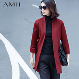 Amii极简2015秋冬装新款艾米女装大码立领A型开襟中长款风衣外套