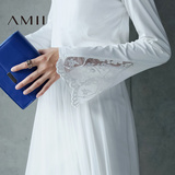 （2加1）Amii[极简主义]秋季新款蕾丝拼接喇叭长袖修身T恤女上衣