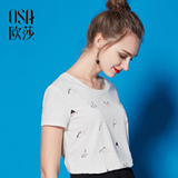 OSA欧莎2016夏季新品 韩范百搭基本款创意印花短袖T恤女 B11054