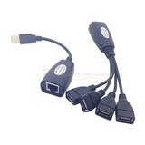 USB四口HUB延长线 USB信号放大器 键盘鼠标网线RJ45延长器50M