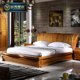 欧美圣木 胡桃木床现代中式床双人床实木床1.8米卧室家具婚床