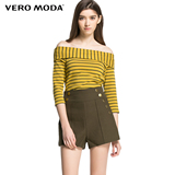 Vero Moda2016新品经典条纹修身一字领针织上衣|316130016