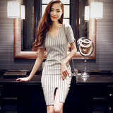 2016秋装新款韩版女装气质性感OL修身显瘦包臀紧身短袖针织连衣裙