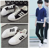 EXO同款夏季男士休闲透气运动鞋 韩版潮流低帮系带学生板鞋黑白色