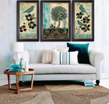 美式乡村抽象组合装饰画 客厅有框画 三联墙壁挂画欧式沙发背景画