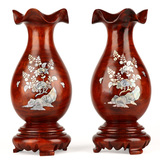 红木摆件工艺品 实木质客厅家居插花 东阳木雕刻创意大号木制花瓶