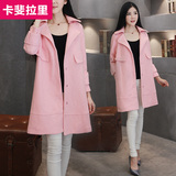 2015专柜新款秋冬季韩版大牌粉色羊毛呢大衣外套淑女中长款正品牌