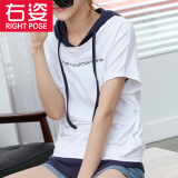 夏季韩版白色宽松短袖t恤女大码带帽上衣女装夏装2016新款潮衣服