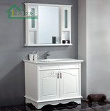 小户型田园风格橡木浴室柜白色卫浴洗手盆落地洗脸池美式欧式镜柜