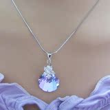 精 紫色扇贝 施华洛世奇元素水晶项链女人纯银锁骨链日韩精美礼物