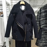 新品女装 2015冬季欧美皮毛一体机车大衣 羊羔绒毛呢外套