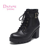 Daphne/达芙妮2015冬季时尚女短靴 圆头粗跟系带马丁靴1515605033