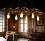 仿古车轮吊灯创意个性复古餐厅吧台美式乡村铁艺工业风吊灯