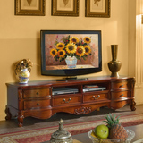 美式电视柜 欧式实木电视柜 复古雕花电视机柜储物地柜客厅家具