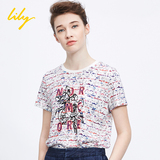 Lily2016春正品代购116140A8310修身印花T恤时尚休闲短袖T恤