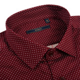 罗蒙保暖衬衫正品冬季男士长袖加绒加厚纯棉印花酒红色圆点衬衣