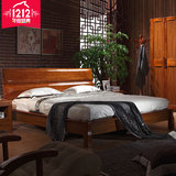 中式实木床1.8米双人床结婚床高箱储物床简约现代白蜡木卧室家具