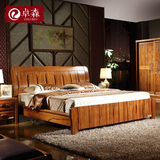 新中式实木床1.8米全实木双人大床简约现代宜家实木婚床高箱特价