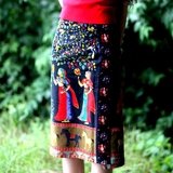 民族风半身裙棉麻印花裙一片式裹身裙修身系带包臀裙森女文艺复古