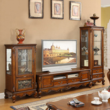 美式实木电视柜组合客厅地柜酒柜组合视听柜1.8米欧式复古储物柜