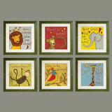 现代简约动物图案大象猴子老虎长颈鹿狮子卡通动漫儿童房装饰画