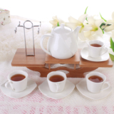 陶瓷茶具咖啡壶杯碟套装奶茶红花果茶壶配四杯碟带加热竹木架包邮