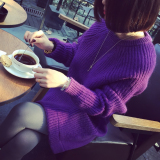 拉蕾娜2015秋冬新款韩范气质宽松中长款毛衣纯色圆领套头针织衫女