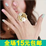 71004韩国饰品 时尚大牌复古玫瑰花朵珍珠开口戒指女潮人指环