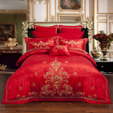 纯棉婚庆4四件套大红刺绣床裙被套床单家纺结婚1.8m床上用品幸福