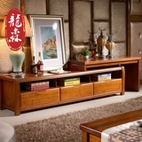 龙森现代新中式实木电视柜可伸缩视听柜地柜简约胡桃木电视柜家具