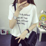 2016森马女装新款夏修身显瘦短袖t恤韩版学生字母纯棉休闲套头衫