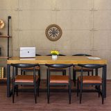 包邮设计师办公桌椅组合 loft美式复古老松木铁艺会议桌椅大班桌
