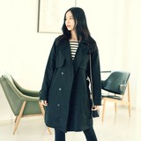 韩国代购2015MAR新春季女装大码宽松简约纯色双排扣风衣外套特