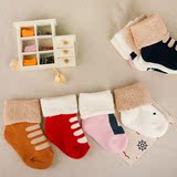 保暖袜三双礼盒装卡特兔 婴儿毛圈袜新生儿袜子秋冬季加厚
